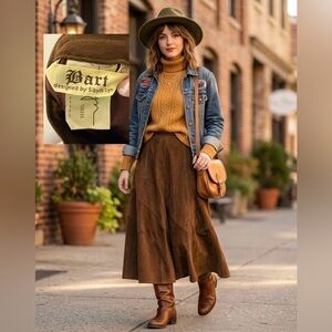 Vintage Sibylle Lyn Toronto Genuine Suede Maxi Skirt Brown Boho 70s XS